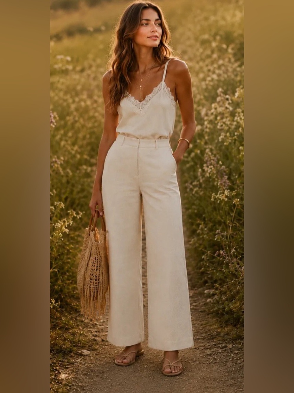Style & Co. Wide-Leg High-Waist Linen Pants — Cream